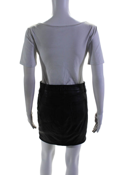 Current/Elliott Womens Leather Buttoned Zip Straight Mini Skirt Black Size EUR25