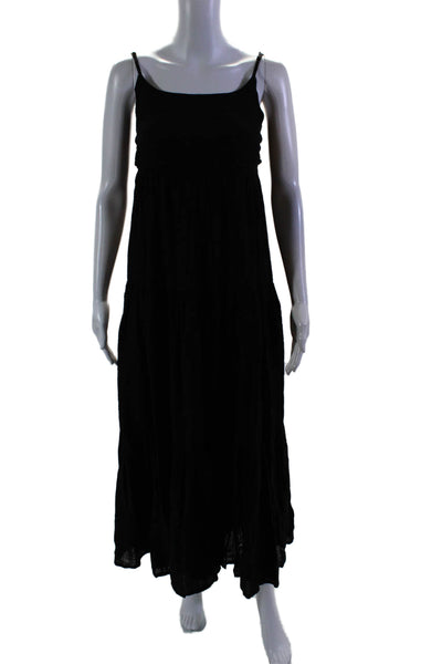 L Space Womens Round Neck Tied Backless Textured Maxi Dress Black Size S