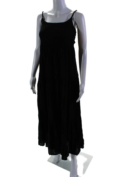 L Space Womens Round Neck Tied Backless Textured Maxi Dress Black Size S