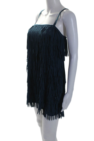 Flannel Womens Dark Blue Fringe Detail Square Neck Sleeveless Mini Dress Size 0