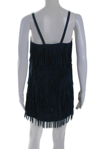 Flannel Womens Dark Blue Fringe Detail Square Neck Sleeveless Mini Dress Size 0