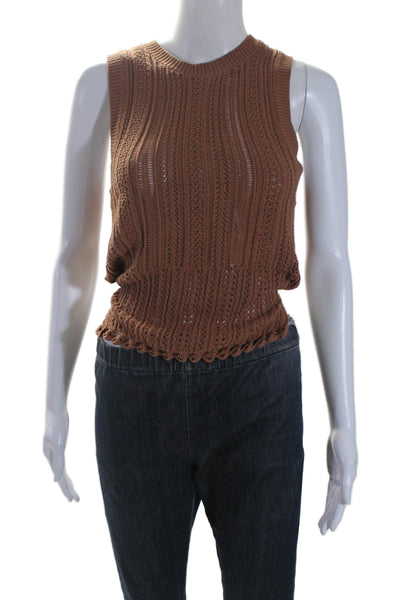 Heartloom Womens Cotton Blend Round Neck Sleeveless Knit Top Brown Size M