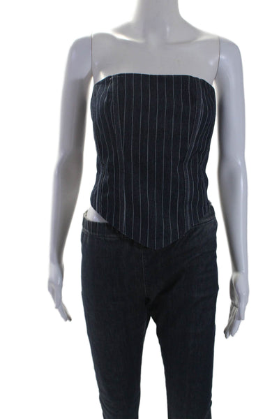 By Dylan Womens Cotton Blend Denim Strop Zip Up Strapless Top Blue Size M