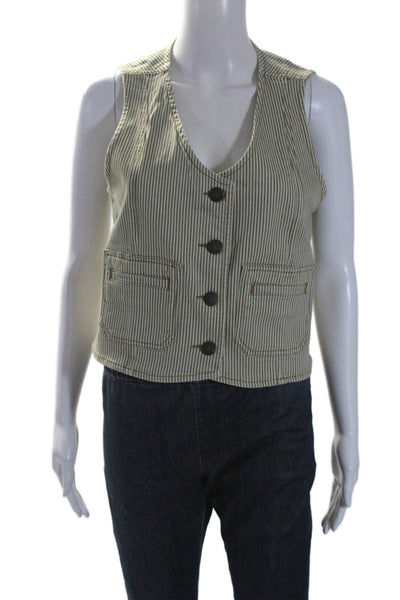 Seventy + Mochi Womens Cotton Striped V-Neck Button Up Vest Green Size 6