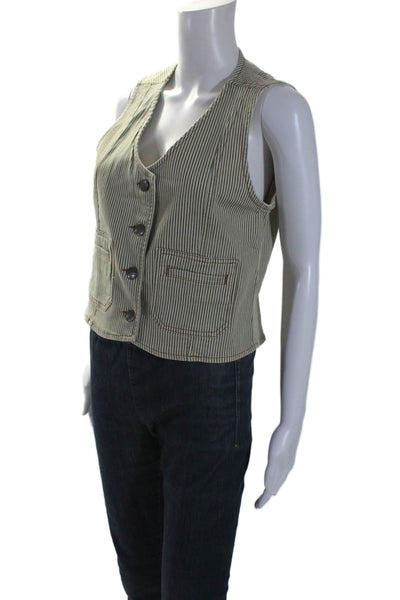 Seventy + Mochi Womens Cotton Striped V-Neck Button Up Vest Green Size 6