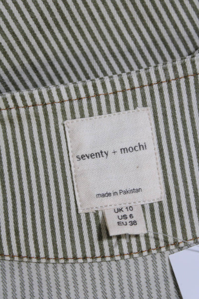 Seventy + Mochi Womens Cotton Striped V-Neck Button Up Vest Green Size 6