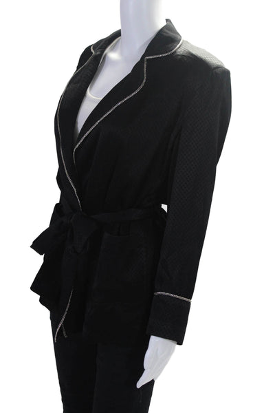 ITMFL In the Mood For Love Womens Open Front Crystal Trim Satin Blazer Jacket Bl