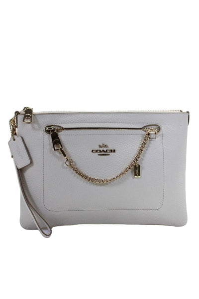 Coach Womens Leather Gold Tone Chain Link Zipper Closure Wristlet Handbag White