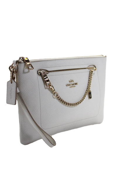 Coach Womens Leather Gold Tone Chain Link Zipper Closure Wristlet Handbag White