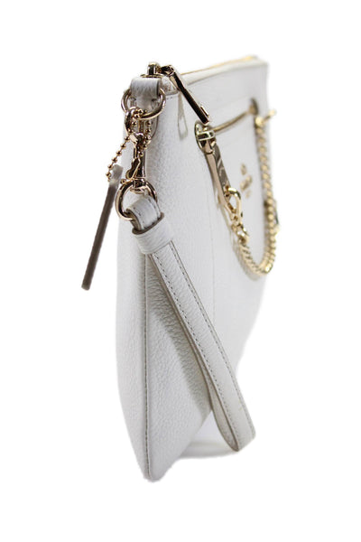 Coach Womens Leather Gold Tone Chain Link Zipper Closure Wristlet Handbag White