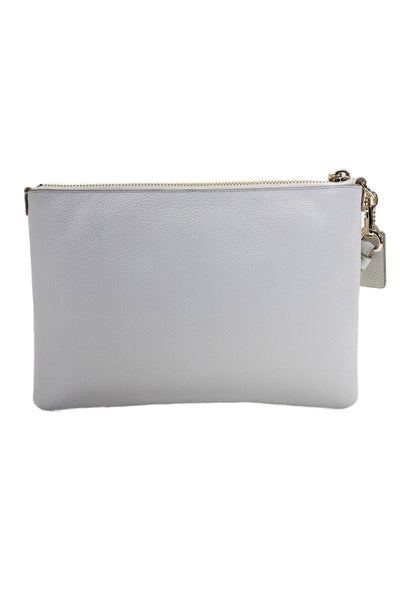 Coach Womens Leather Gold Tone Chain Link Zipper Closure Wristlet Handbag White