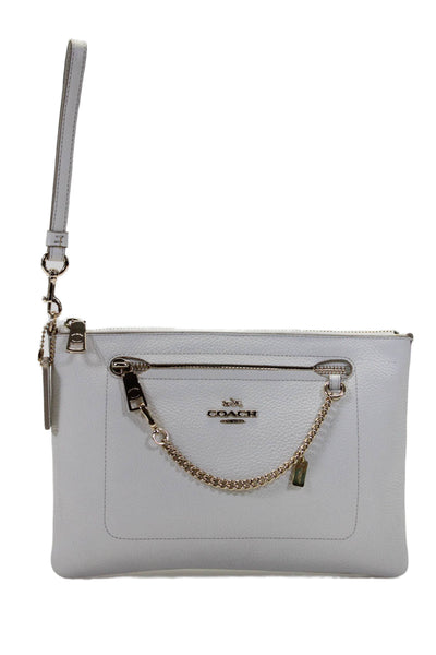 Coach Womens Leather Gold Tone Chain Link Zipper Closure Wristlet Handbag White