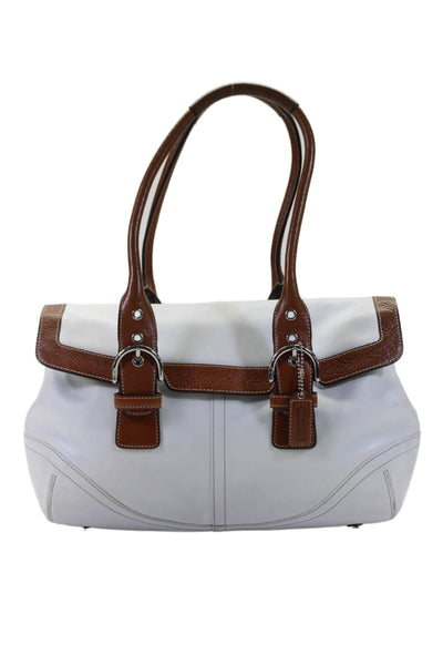 Coach Womens Leather Silver Tone Hampton Soho Satchel Shoulder Handbag White Bro