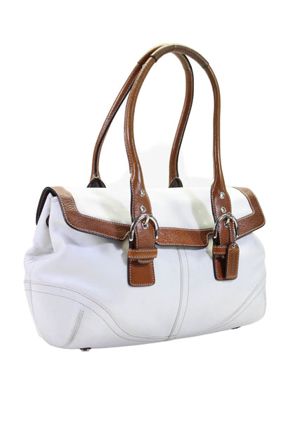 Coach Womens Leather Silver Tone Hampton Soho Satchel Shoulder Handbag White Bro