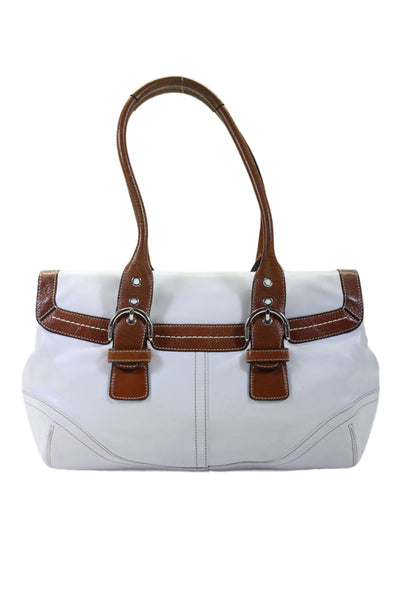 Coach Womens Leather Silver Tone Hampton Soho Satchel Shoulder Handbag White Bro