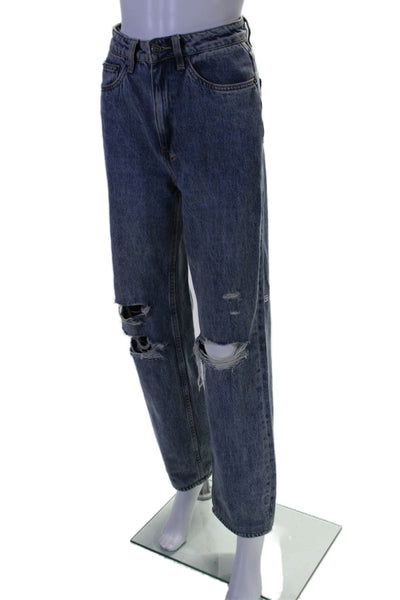 Ksubi Womens High Rise Straight Leg Distressed Jeans Blue Cotton Size 24