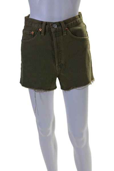 Re/Done Womens Denim Button Up Cut Off Shorts Sage Green Cotton Size 25