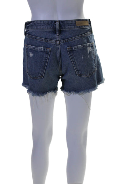 Grlfrnd Womens Denim Button Up Cut Off Helena Shorts Blue Cotton Size 24