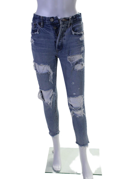 Moussy Barneys New York Womens High Rise Ripped Jeans Blue Cotton Size 24