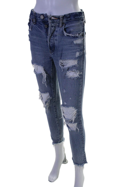 Moussy Barneys New York Womens High Rise Ripped Jeans Blue Cotton Size 24