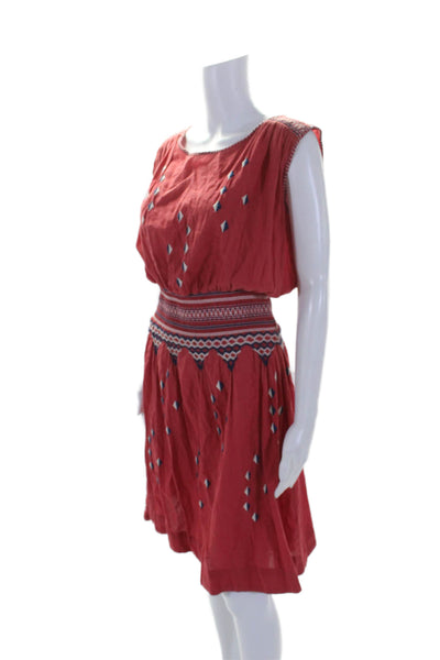 The Great Womens Sleeveless Embroidered Mid Calf Dress Red Size 1