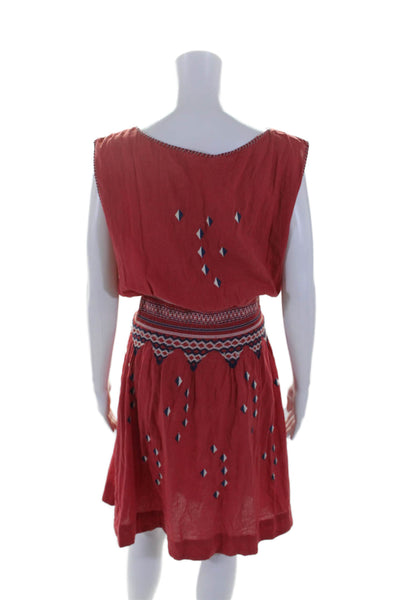 The Great Womens Sleeveless Embroidered Mid Calf Dress Red Size 1