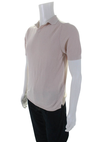 Fradi Mens Cotton Textured Collared Short Sleeve Polo Shirt Light Pink Size M