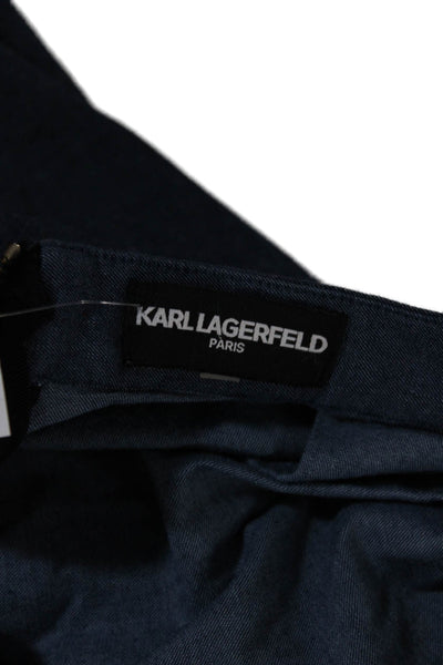 Karl Lagerfeld Womens Denim Pleated Embroidered Trim A Line Skirt Blue Size S