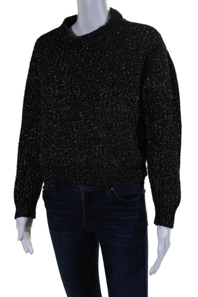 See by Chloe Womens Long Sleeve Crew Neck Metallic Knit Sweater Navy Wool Size 6