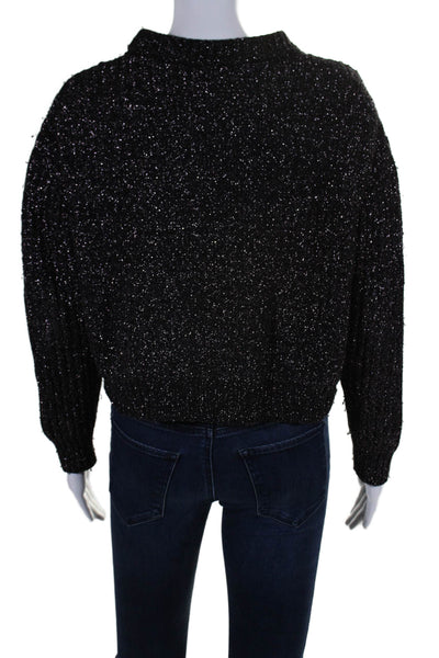 See by Chloe Womens Long Sleeve Crew Neck Metallic Knit Sweater Navy Wool Size 6