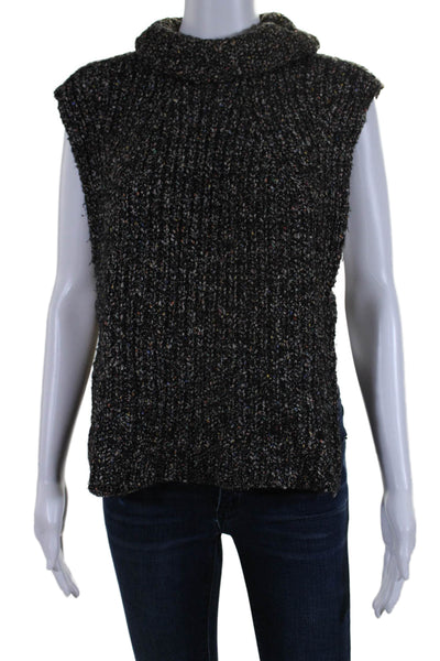 Etoile Isabel Marant Womens Sleeveless Turtleneck Knit Top Black Multi FR 36