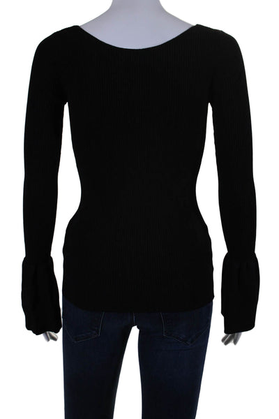 Sandro Womens Long Flare Sleeve V Neck Stretch Knit Top Shirt Black Size 1