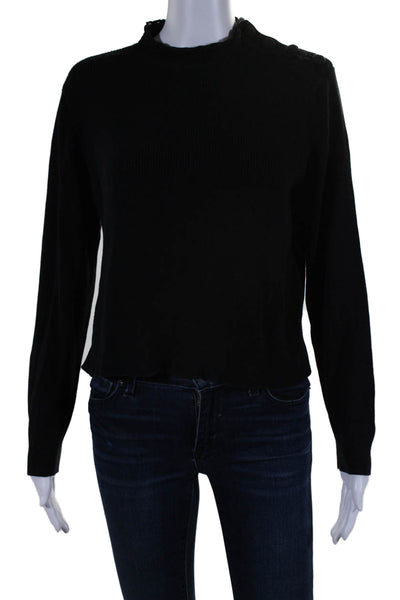 Sandro Womens Long Sleeve Mock Neck Knit Sweatshirt Black Cotton Size 1