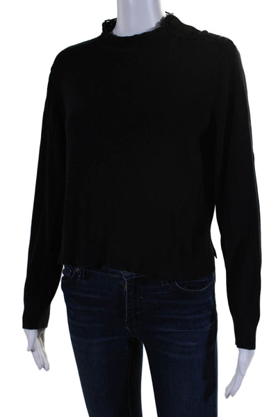 Sandro Womens Long Sleeve Mock Neck Knit Sweatshirt Black Cotton Size 1