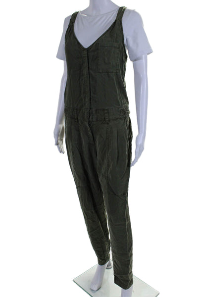 YFB Womens Button Front Square Neck Straight Leg Jumpsuit Green Size Medium