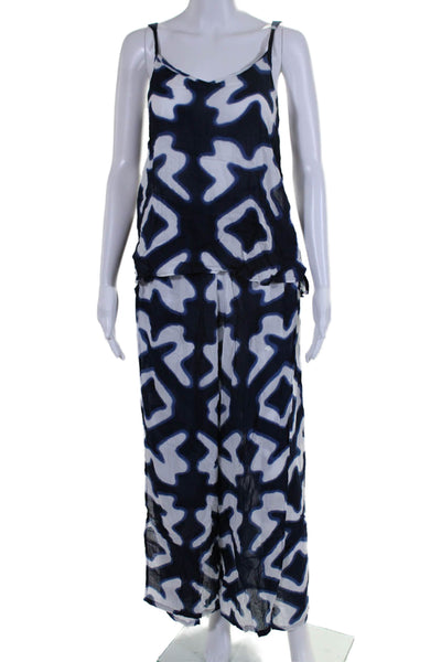 Kerry Grima Womens 2 Piece Abstract Print Cami High Slit Pants Set Blue Size M S