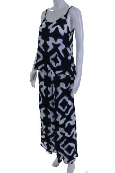 Kerry Grima Womens 2 Piece Abstract Print Cami High Slit Pants Set Blue Size M S