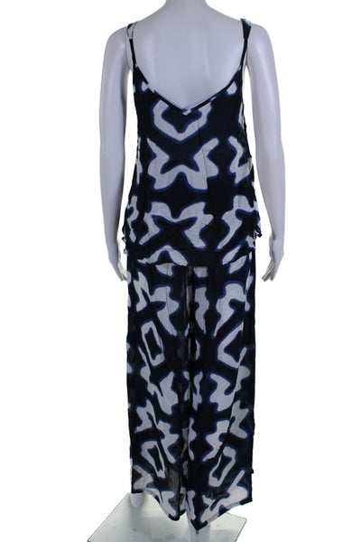 Kerry Grima Womens 2 Piece Abstract Print Cami High Slit Pants Set Blue Size M S