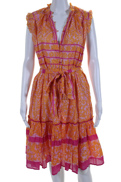 Lola Australia Womens Abstract Print Belted Button Down Maxi Dress Orange Size S