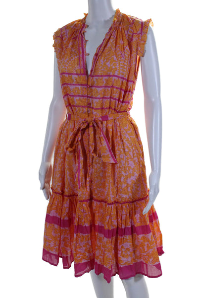 Lola Australia Womens Abstract Print Belted Button Down Maxi Dress Orange Size S