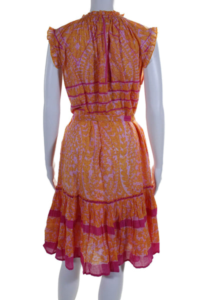 Lola Australia Womens Abstract Print Belted Button Down Maxi Dress Orange Size S