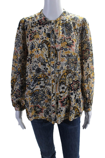 Ba&Sh Women's Round Neck Long Sleeves Button Down Multicolor Blouse Size 0