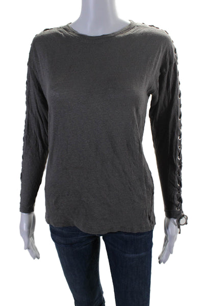 IRO Women's Round Neck Lace Up Long Sleeves Linen Blouse Gray Size XS