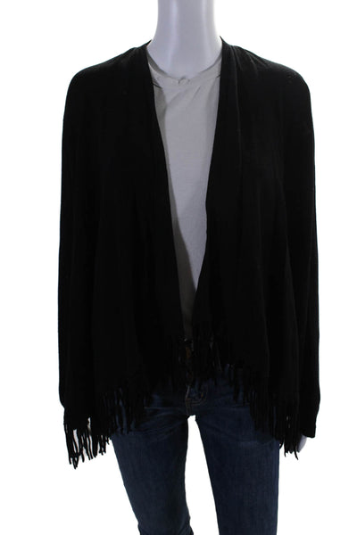 Central Park West Women's Long Sleeves Fringe Open Front Cardigan Black Size XS