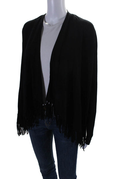 Central Park West Women's Long Sleeves Fringe Open Front Cardigan Black Size XS