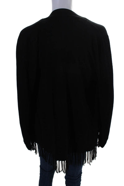 Central Park West Women's Long Sleeves Fringe Open Front Cardigan Black Size XS