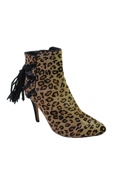 Diane B Women's Pointed Toe Cone Heels Tassel Ankle Boots Animal Print Size 7