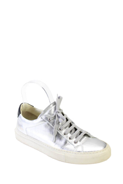 Woman by Common Projects Women's Lace Up Rubber Sole Sneakers Silver Size 7.5