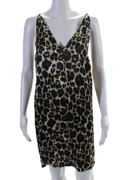 Robert Rodriguez Womens Spaghetti Strap V Neck Leopard Dress Brown Black Size XL