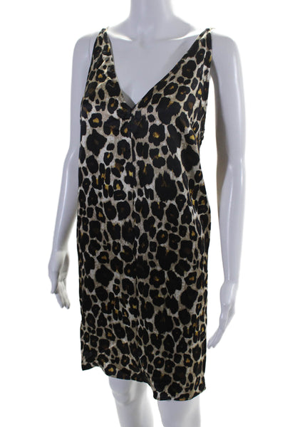 Robert Rodriguez Womens Spaghetti Strap V Neck Leopard Dress Brown Black Size XL